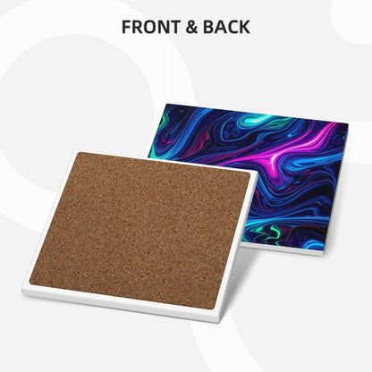 Quadratische Keramikuntersetzer 6 Stück mit abstraktem Design und Korkrückseite, 4x4 Zoll, UV-Druck, Vorder- und Rückseite