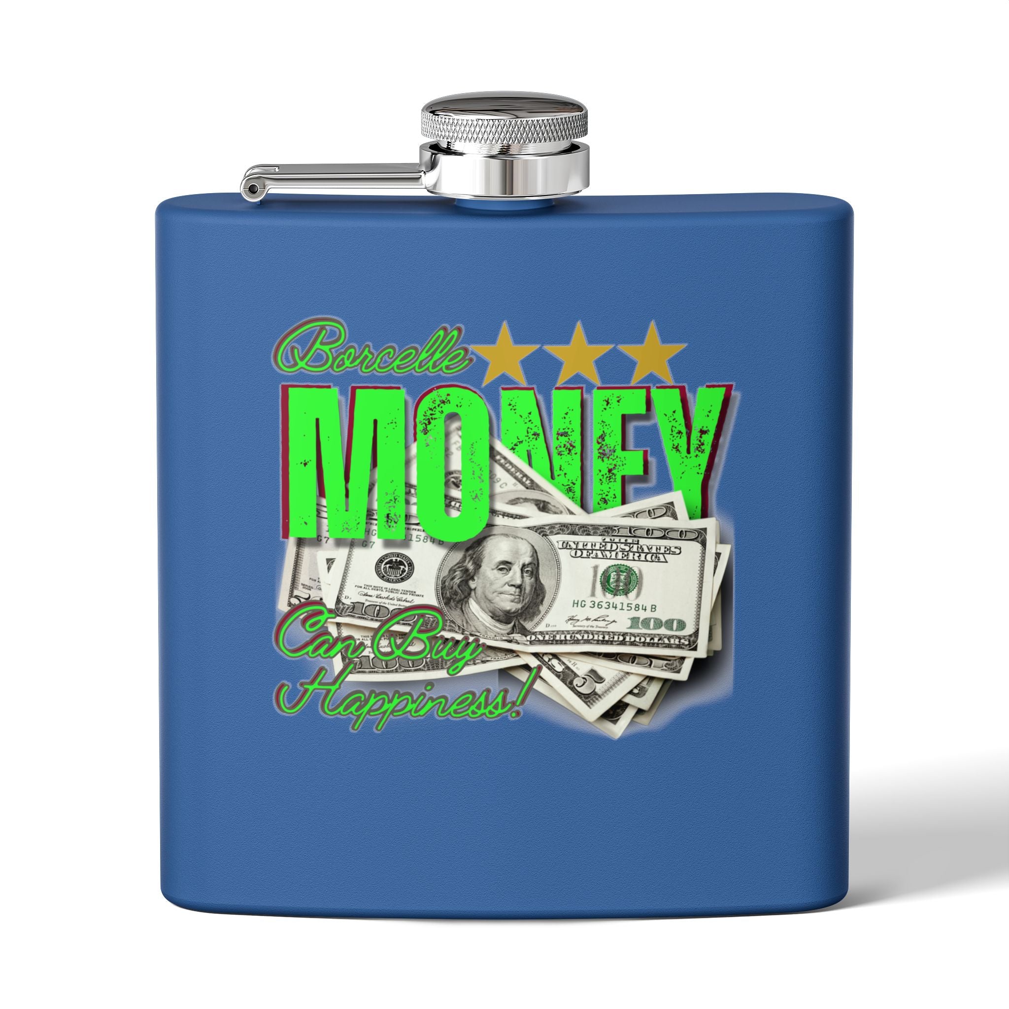 Edelstahl-Flachmann – 170 ml – perfektes Geschenk mit ein Geldscheine Design in Blau