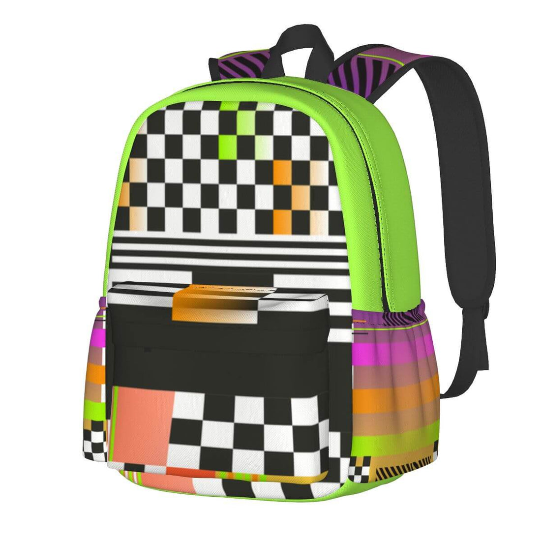 Geräumiger Oxford-Rucksack mit Seitentaschen, aus Oxford-Stoff, Sublimationsdruck, einseitiger Muster, größe 11,0x6,3x16,9 Zoll