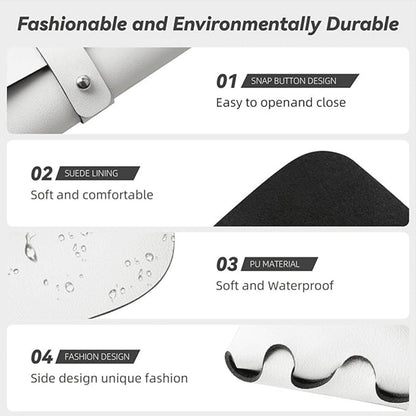 Brillenetui Funktionen: Druckknopf, Wildlederfutter, PU-Material wasserdicht, modisches Seitendesign. Stilvoll und haltbar.