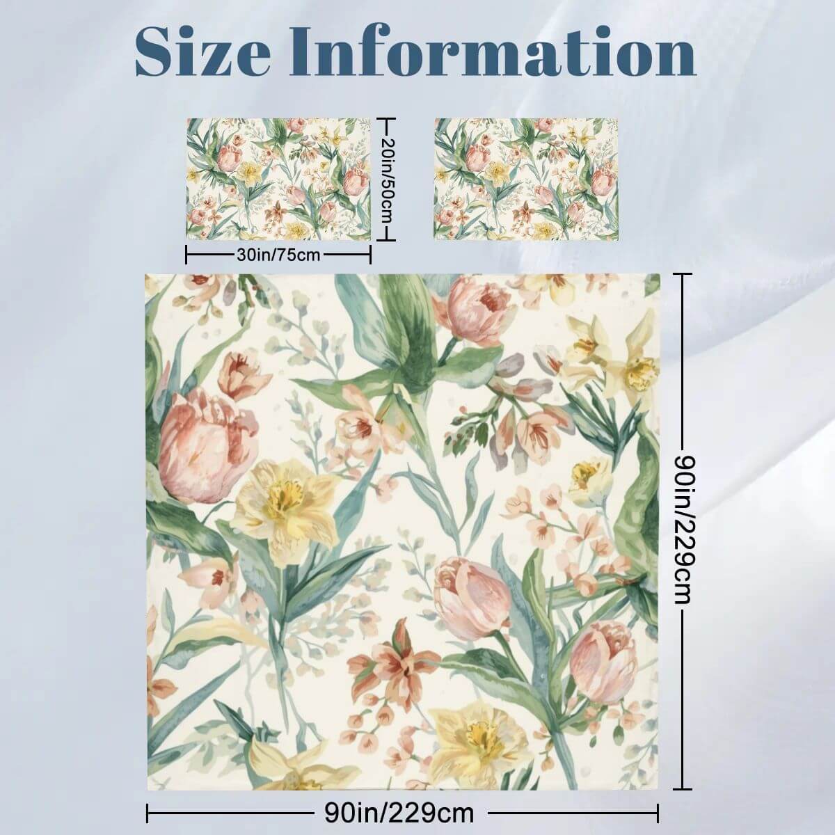 Queen-Bettwäsche-Set mit geblümtem Design, 90"x90" Bettbezug, 30"x20" Kissenbezüge, Größe und Designinformationen