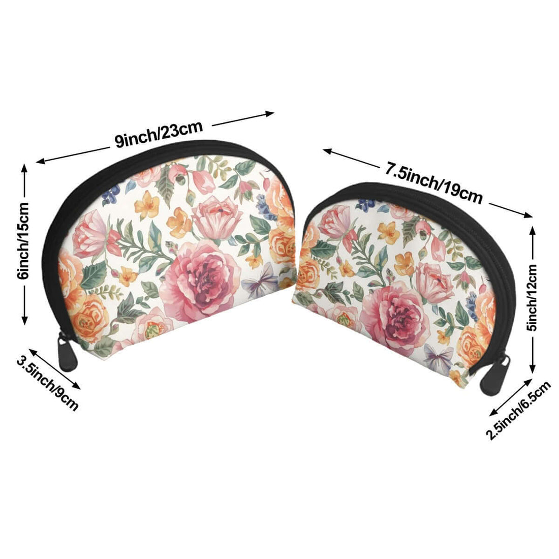 Aufbewahrungsbeutel-Set (2 Stück) aus Polyester mit Blumendruck, Größen 9x3.5x6 Zoll und 7.5x2.5x5 Zoll, ideal für vielseitigen Gebrauch.