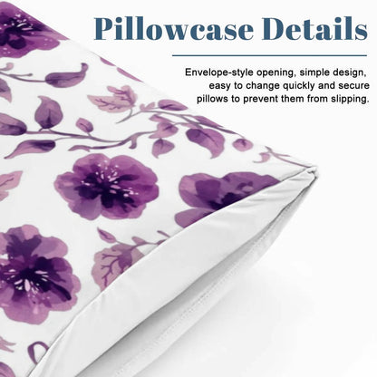 Pillowcase mit lilafarbenem Blumenmuster und Umschlag-Öffnung im Video Komplettes Bettwäscheset.