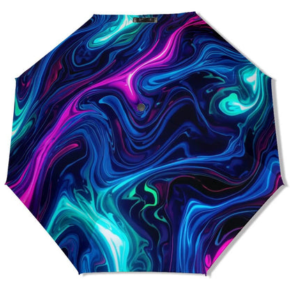 UV-Schutz-Regenschirm mit farbenfrohem, abstraktem Design, einseitiger Sublimationsdruck, vinylbeschichtet für UV-Schutz und Windfestigkeit.