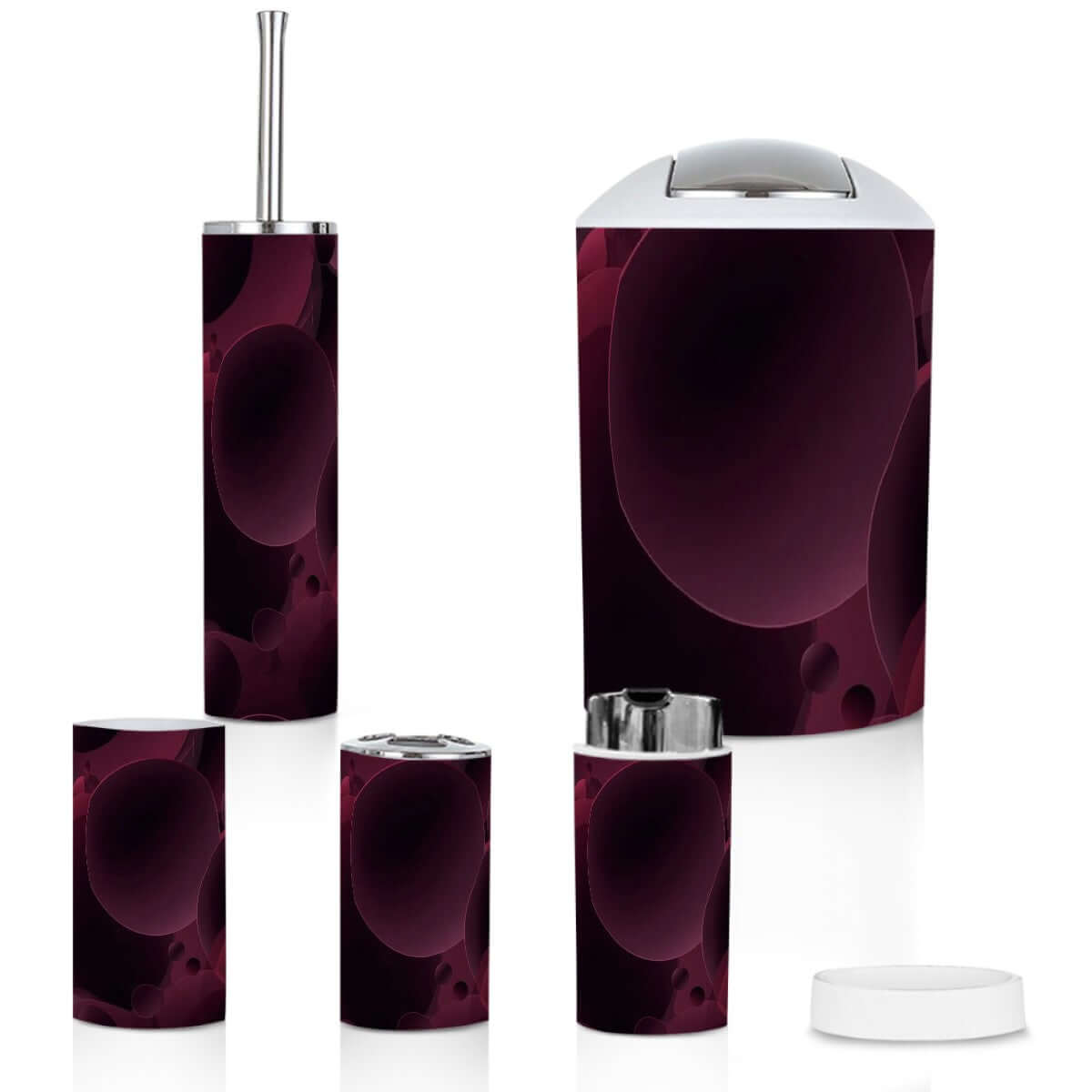 Badezimmer-Accessoires-Set, 5-teilig aus Plastik, einzigartiges Design, leicht und langlebig, inkludiert Zahnbürstenhalter und mehr.