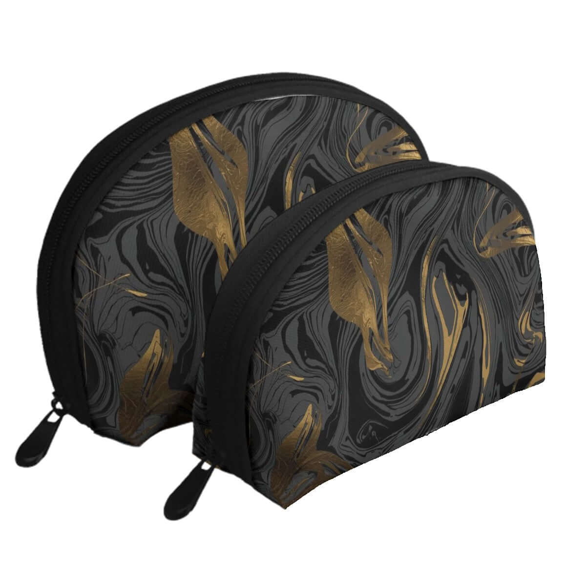 Elegantes, einseitig bedrucktes Aufbewahrungsbeutel-Set (2 Stück) in schwarzem und goldenem Design, große und kleine Größe, aus Polyester.