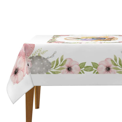Quadratische Tischdecke Ostermotiv aus Polyester, 54"x54", einseitiger Druck, wasserabweisend, mit floralem Design.