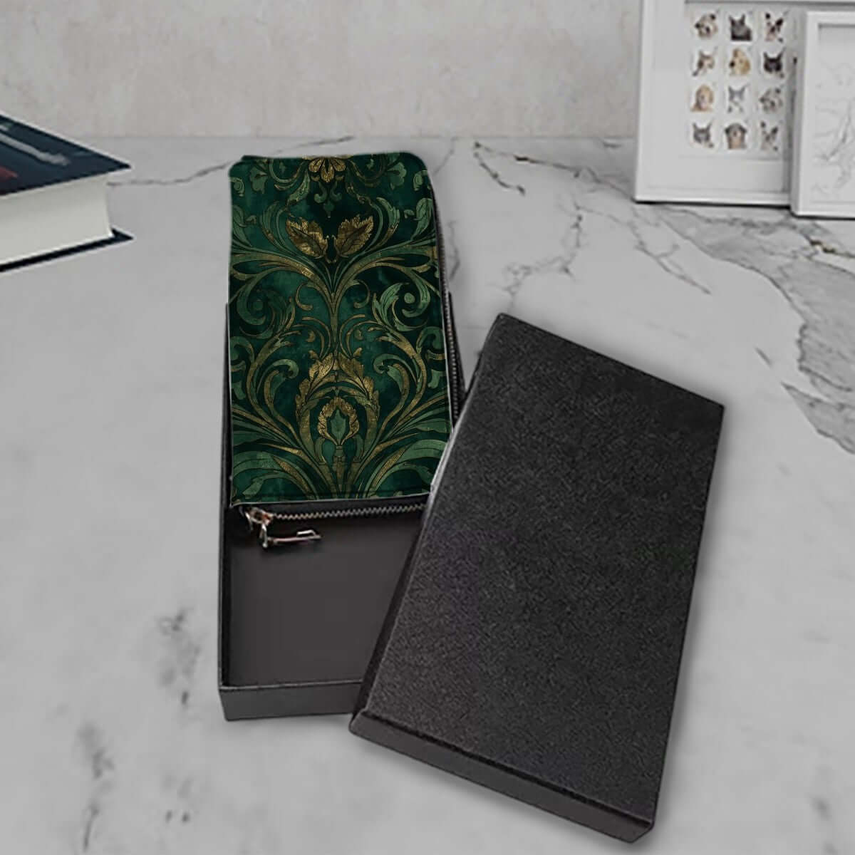 Clutch-Geldbörse für Damen mit elegantem Muster und PU-Material, doppelseitiger UV-Druck, mit großem Aufbewahrungsbeutel-Set (2 Stück).