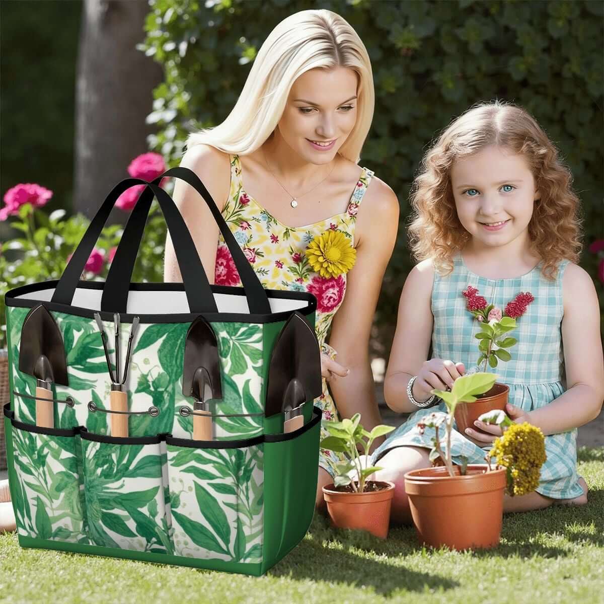 Gartengerätetasche aus Oxford-Stoff mit Pflanzenmotiven, praktische Taschen, ideal für Transport und Organisation von Gartenwerkzeugen im Freien