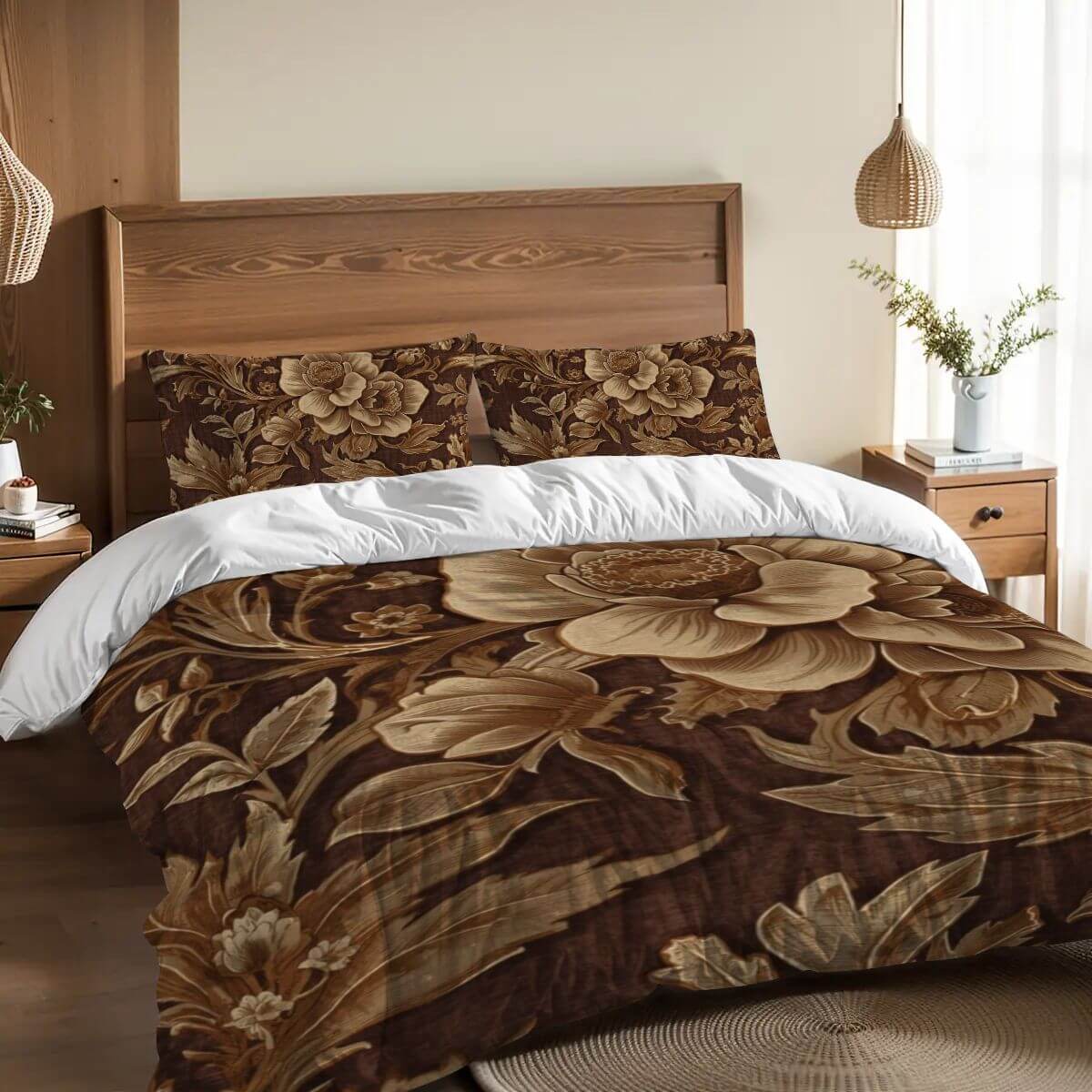 Komplettes Bettwäscheset aus 90GSM Polyester mit floralem Design, gezeigte Größe 80"x90" Bettbezug, 30"x20" Kissenbezüge - 2 Stück.