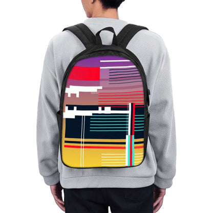 Oxford Reise-Laptop-Rucksack mit USB-Anschluss, getragen von einer Person, mit farbigem Linienmuster, ideal für Reisen und Business.
