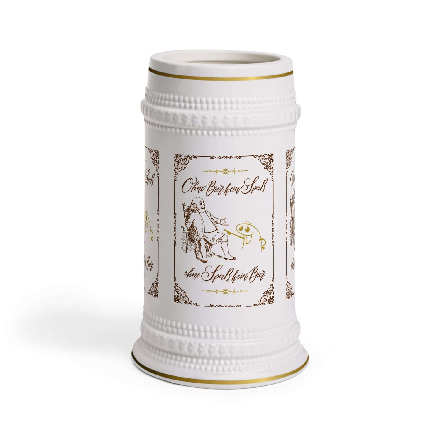 Bierkrug – Vintage mit coolem Spruch Ein Bierkrug ist nicht nur ein Gefäß, sondern ein Statement. Unser Vintage-Design bringt den Charme vergangener Zeiten zurück – kombiniert mit einem Spruch, der für Gesprächsstoff sorgt:  „Hopfen, Malz &amp; gute Laune!“  