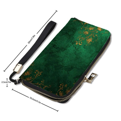 Clutch Wallet for Women, green design, PU material, 4.1"x7.9", double-sided UV printing, practical with large capacity and card slots.
