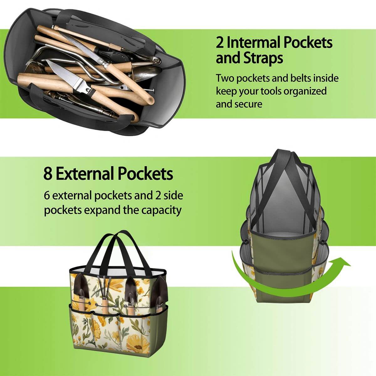 Gartengerätetasche aus Oxford-Stoff, 11,8x5,5x11,4 Zoll, mit mehreren Taschen, wasserdicht und langlebig für Werkzeuge, Sublimation Druck.