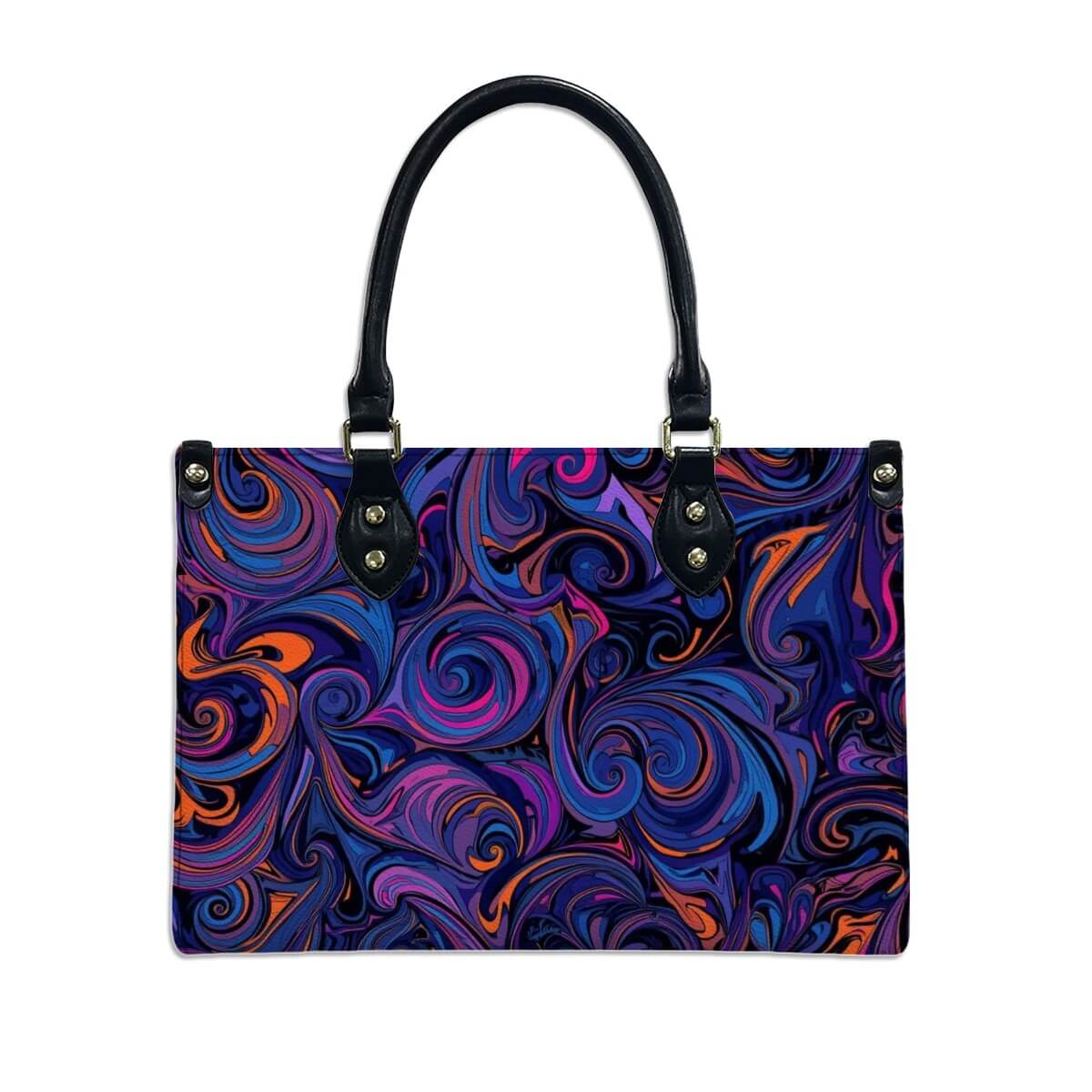 PU-Tragetasche für Damen mit buntem Muster, schwarze Griffe, geeignet als Aufbewahrungsbeutel-Set (2 Stück) in Größe M