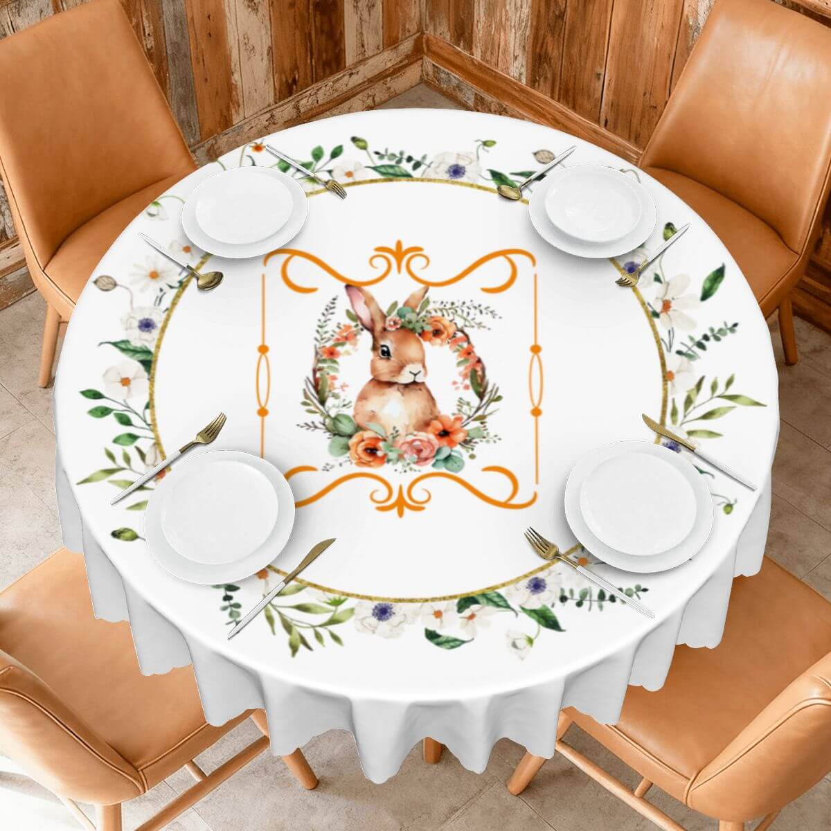 Runde Tischdecke mit gewelltem Rand, 60 Zoll Ostermotiv, aus 100 % Polyester, sublimiertes einseitiges Design, Tischschutz und Dekoration.