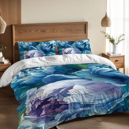 Komplettes Bettwäscheset in blau mit Blumendesign, aus 90GSM Polyester, bestehend aus Bettbezug 80"x90" und zwei Kissenbezügen 30"x20".