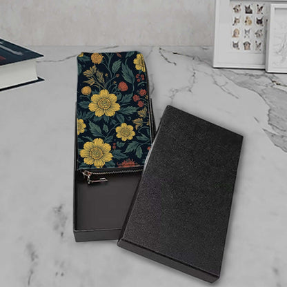 Clutch-Geldbörse für Damen aus PU mit floralem Design, Größenangabe: 4,1"x7,9", in geöffneter eleganter Verpackung, ideal für Karten und Bargeld.