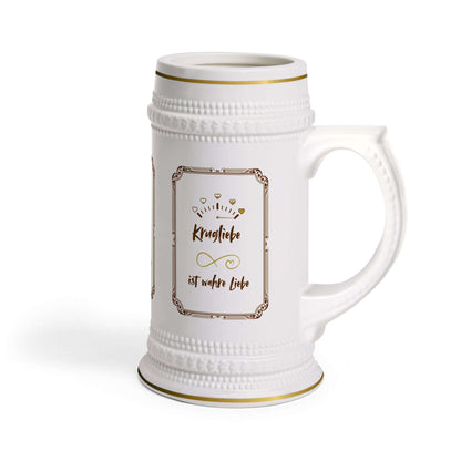 Beer Stein Krug Krug Liebe ist wahre Liebe 650ml ceramic with gold rim, perfect for a nostalgic beer hall experience.