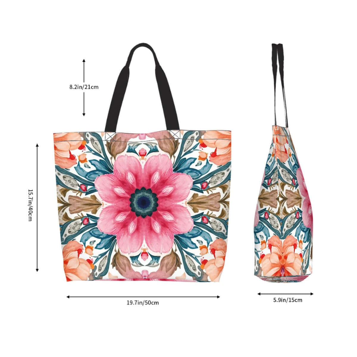 Große Schultertasche für Damen mit floralem Design, 100% Polyester, 19,7x15,7x5,9 Zoll, wasserabweisend und leicht, einseitiger Druck.