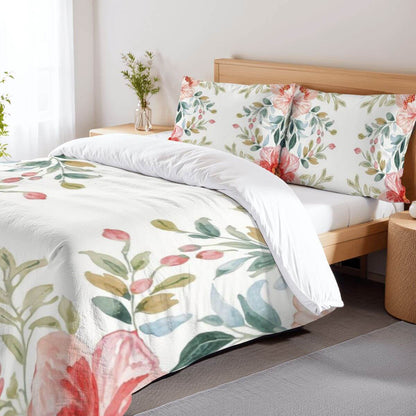 Komplettes Bettwäscheset aus 90GSM Polyester mit floralen Designs, inkl. Bettbezug und Kissenbezügen, bedruckt durch Sublimation.