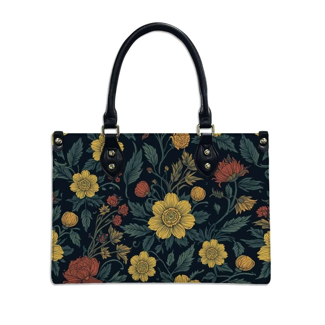 Floral design PU Tote Bag for Women with UV printing, black handles and zipper, perfect for stylish women. Details für PU-Tragetasche für Damen ansehen.