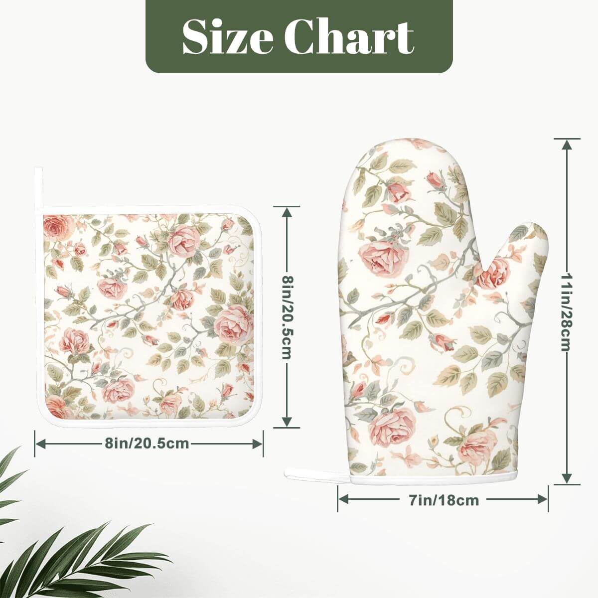 Silikon-Ofenhandschuhe und Topflappen-Sets (links) mit floralen Mustern, Polyester und Silikon, ideal für Badezimmer-Accessoires-Set, 5-teilig