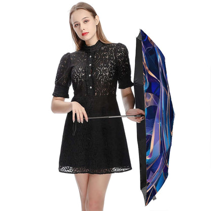 Frau mit UV-Schutz-Regenschirm, einseitiger Druck und Vinylbeschichtung, windfeste Struktur für effektiven UV-Schutz