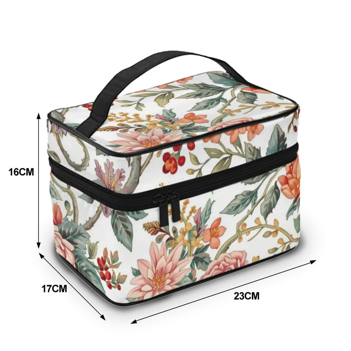 Tragbare Reise-Kosmetiktasche mit Blumendesign, 23x17x16 cm, Polyester, große Kapazität. Details für Tragbare Reise-Kosmetiktasche ansehen.