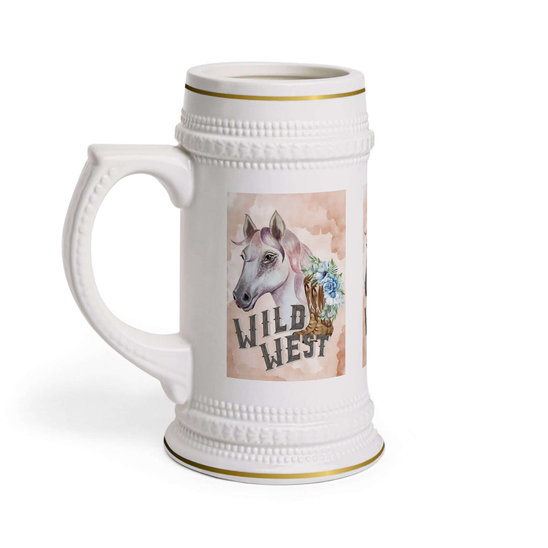 Bierkrug mit Pferdemotiv Ein Bierkrug, der nicht nur praktisch ist, sondern auch mit einem eleganten Pferdemotiv begeistert. Perfekt für Reitsport-Fans, Pferdeliebhaber oder als originelles Geschenk.  Design: Stilvolles Pferdemotiv – dynamisch, edel und a