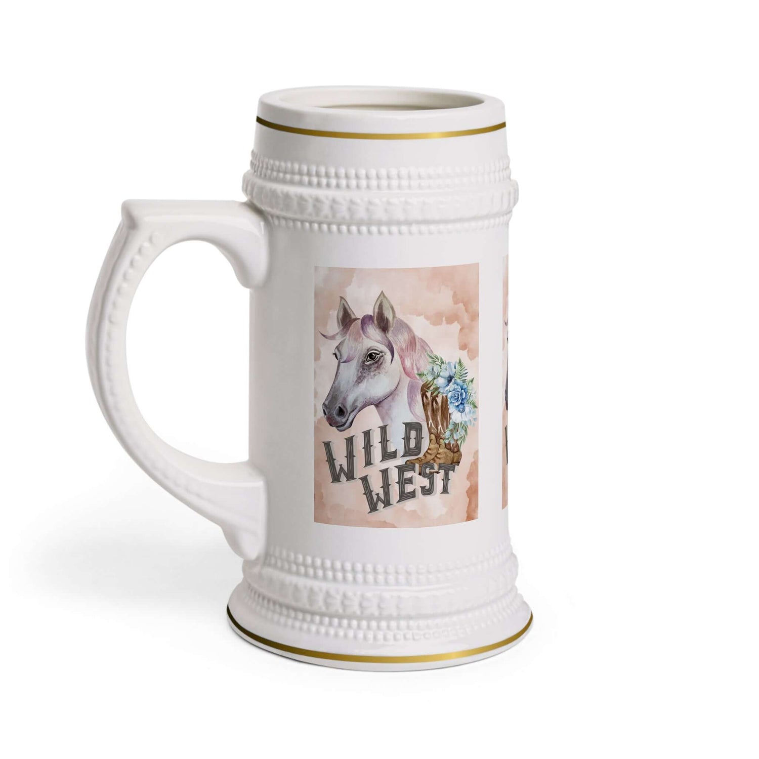 Bierkrug mit Pferdemotiv Ein Bierkrug, der nicht nur praktisch ist, sondern auch mit einem eleganten Pferdemotiv begeistert. Perfekt für Reitsport-Fans, Pferdeliebhaber oder als originelles Geschenk.  Design: Stilvolles Pferdemotiv – dynamisch, edel und a