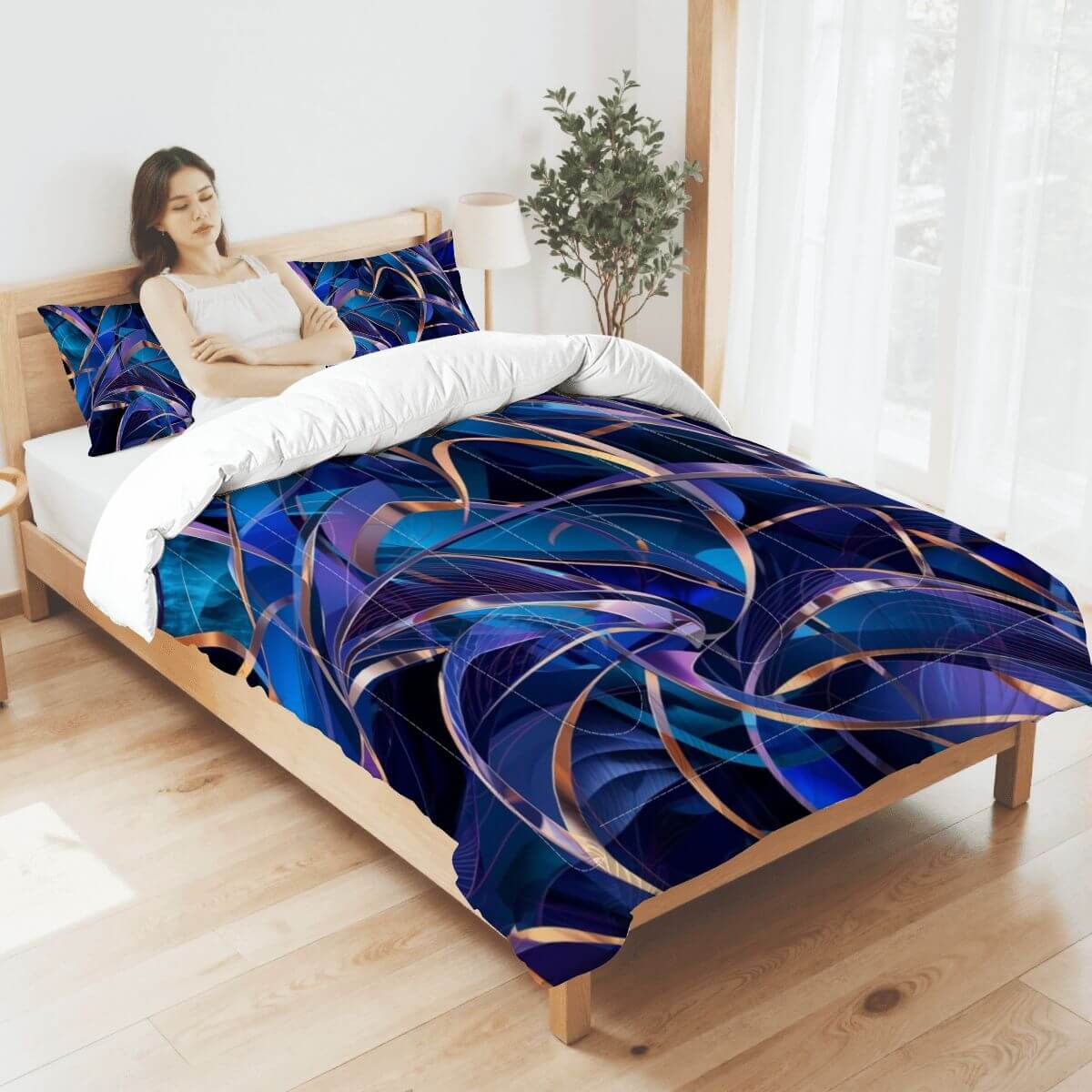 Komplettes Bettwäscheset aus 100% Mikrofaser mit abstraktem blauen Druck, inkludiert Bettdecke 80x90 und Kissenbezüge 30x20, sublimierte Muster.