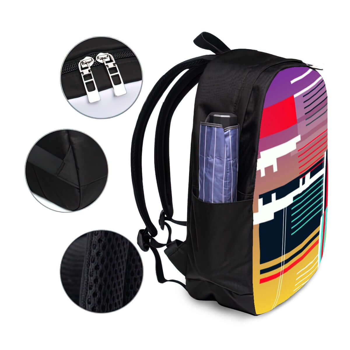 Vorderansicht des Oxford Reise-Laptop-Rucksack mit USB-Anschluss mit modernem Design und Verstärkungsriemen