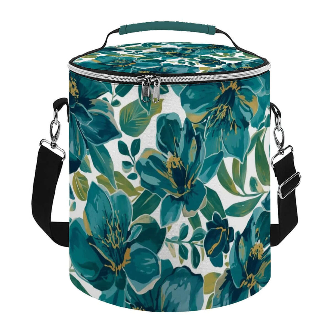 Camping-Kühltasche mit floralem Design, tragbar, isoliert, wasserdicht, 11,8x10,0 Zoll, sublimierter Druck, aus Polyester.