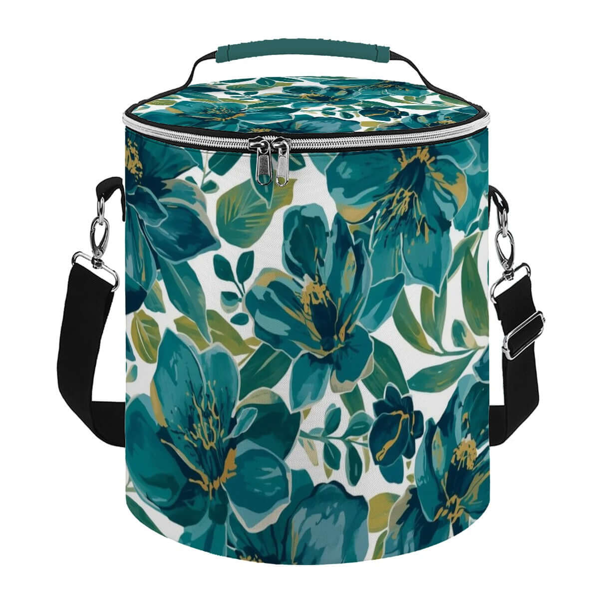 Camping-Kühltasche mit floralem Design, tragbar, isoliert, wasserdicht, 11,8x10,0 Zoll, sublimierter Druck, aus Polyester.