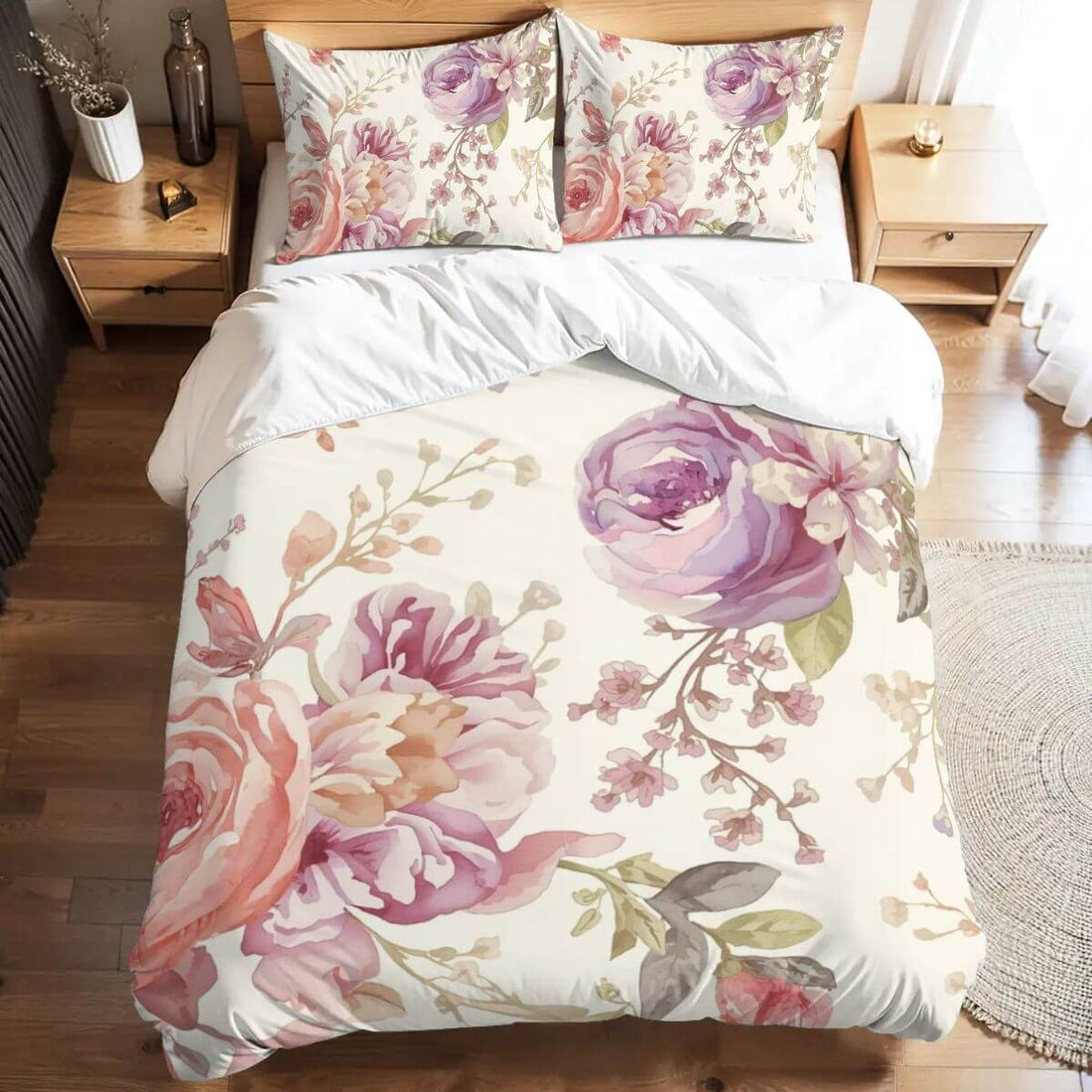 Video Komplettes Bettwäscheset, floral bed design aus 90GSM Polyester, Bettbezug 80x90 Zoll, Kissenbezüge 30x20 Zoll, romantisches Schlafzimmer