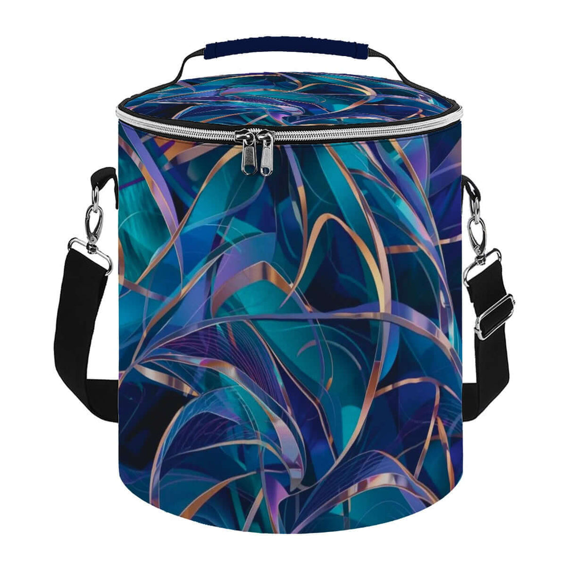 Bunte Camping-Kühltasche aus Polyester, tragbar, isoliert, wasserdicht. Größe 11,8x10,0 Zoll, mit modernem Design und Sublimationstechnik.