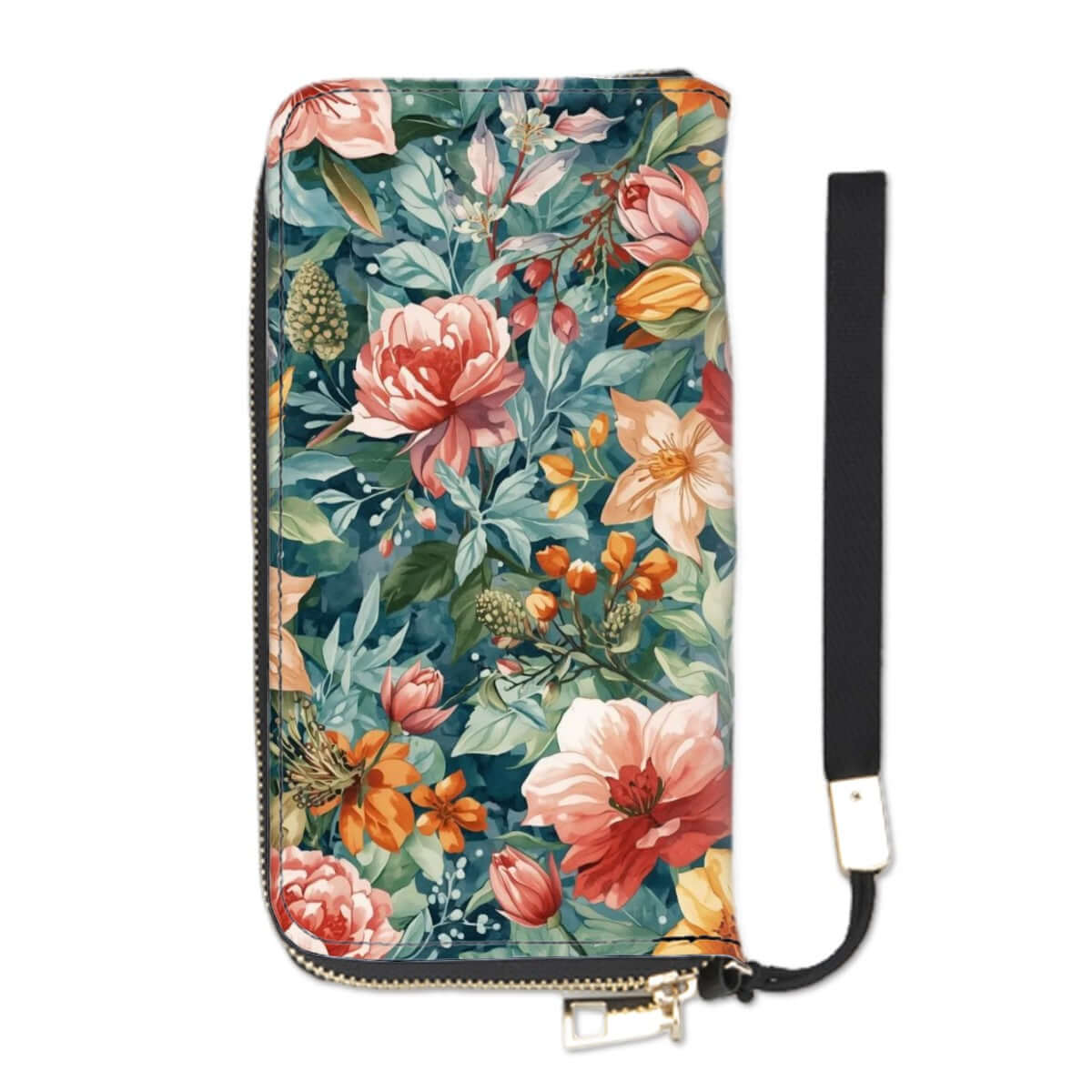 Clutch-Geldbörse für Damen mit floralem Design, gefertigt aus hochwertigem PU, doppelseitiger Druck, groß mit mehreren Kartenschlitzen.