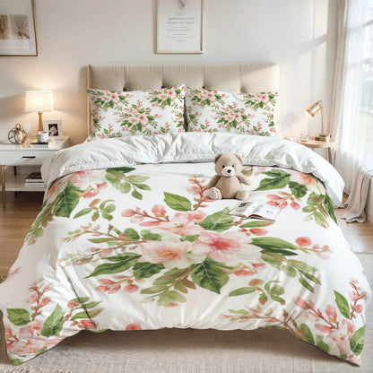 Queen-Bettwäsche-Set in floralem Design mit hochwertigem Polyester, passend für 90"x90" Bettbezug und 30"x20" Kissenbezüge.