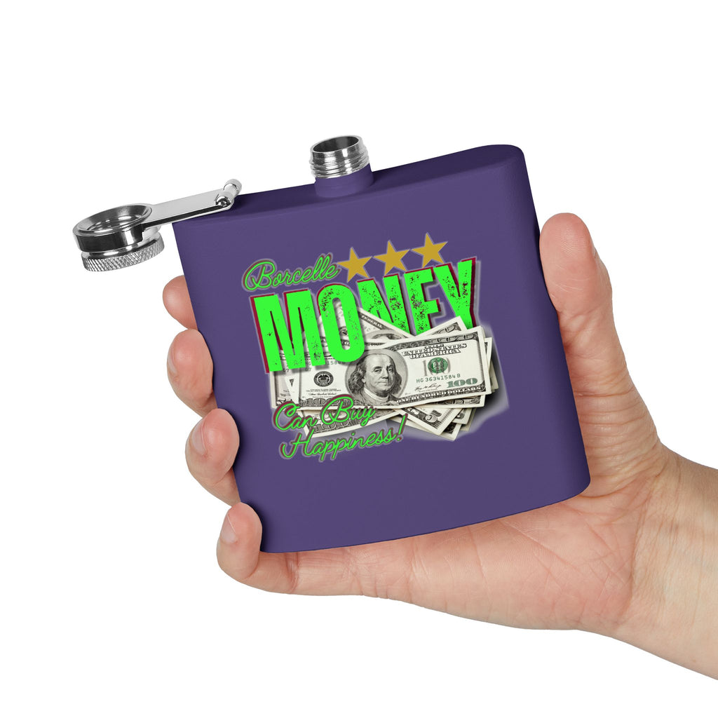 Edelstahl-Flachmann – 170 ml – perfektes Geschenk mit ein Geldscheine Design in  Lila 