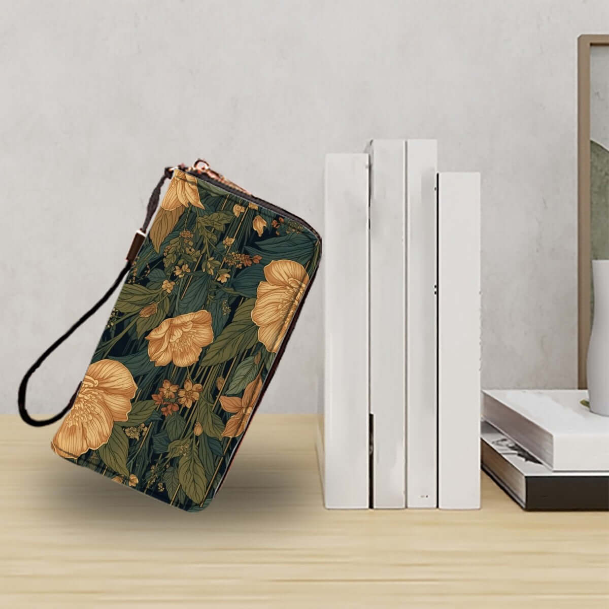 Clutch-Geldbörse für Damen aus hochwertigem PU mit floralem Design, doppelseitigem UV-Druck, perfekte für Karten und Bargeld.