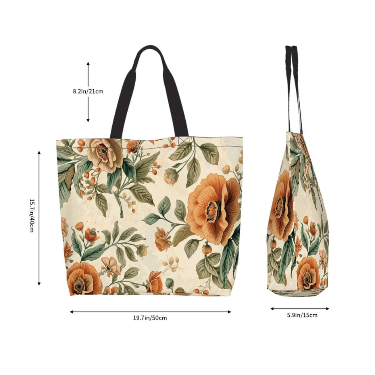 Große Schultertasche für Damen mit floralem Design, aus wasserabweisendem Polyester, 19.7x15.7x5.9 Zoll, langlebig und geräumig.