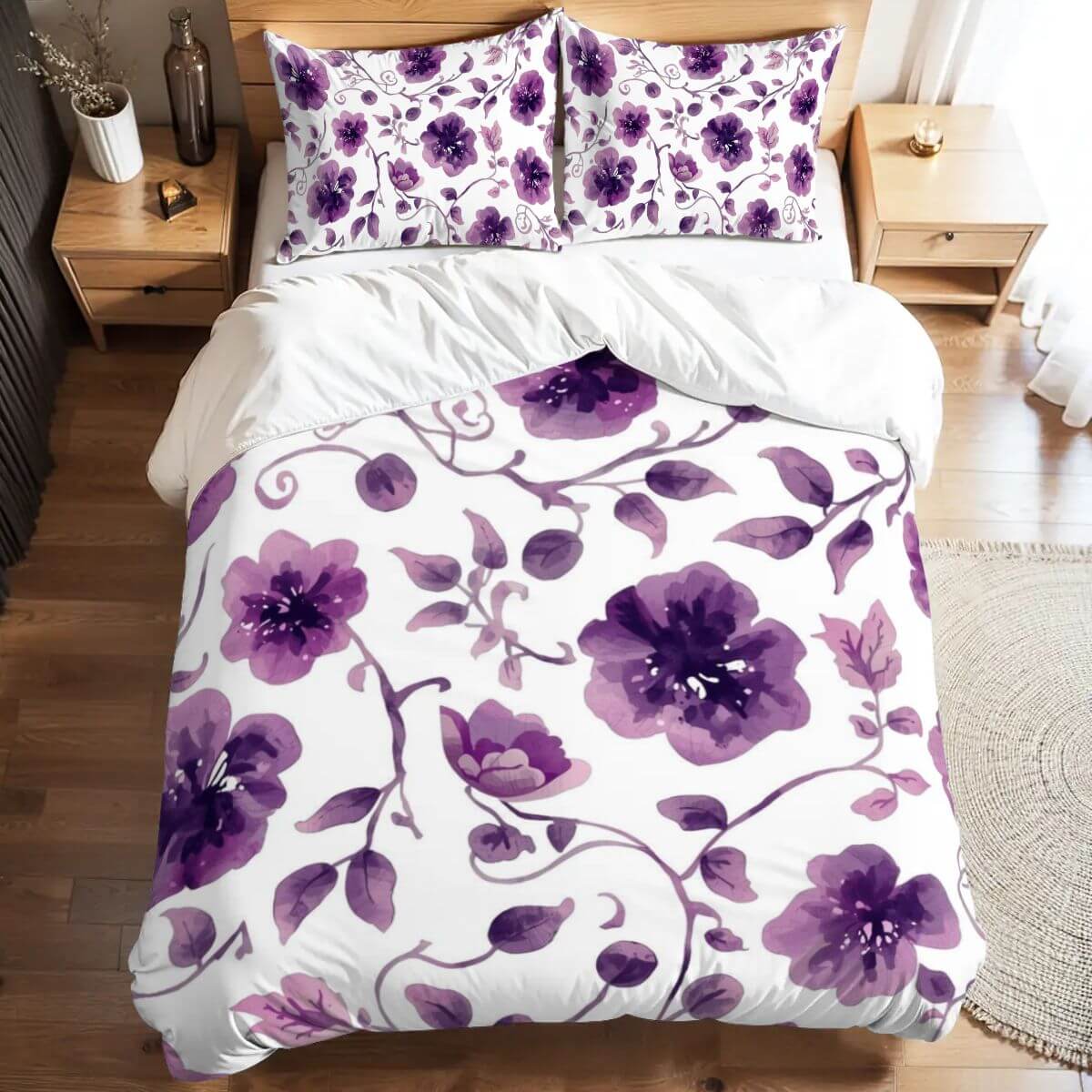 Video Komplettes Bettwäscheset aus 90GSM Polyester mit floralem Design, Bettbezug 80"x90", Kissenbezüge 30"x20"-2 Stück