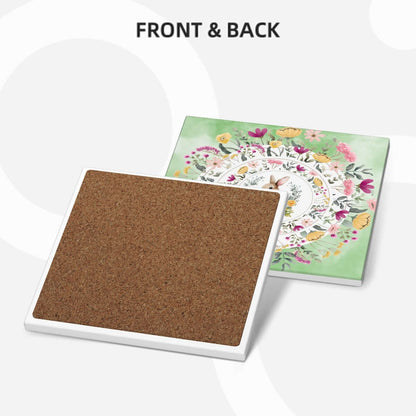 Quadratische Keramikuntersetzer, 6 Stück mit floralem Design und Korkrückseite, UV-gedruckt, umweltfreundliches Material.