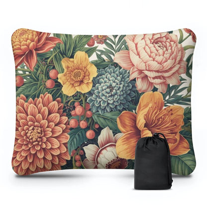 Aufblasbares Campingkissen mit Blumenmuster, bequem für Reisen und Zelten, enthält Polyesterbezug und Tasche, Größe 15,8"x12,6"x4,3"