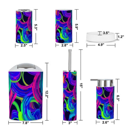 Badezimmer-Accessoires-Set, 5-teilig: Plastik, buntes Design, Zahnbürstenbecher, Halter, wasserdicht, fleckenbeständig | Details ansehen