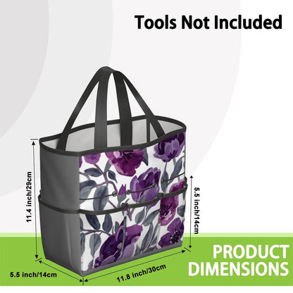 Gartengerätetasche (Werkzeuge nicht enthalten) aus Oxford-Stoff, 11,8"x5,5"x11,4", wasserdicht, mit mehreren Taschen, Blumendesign.
