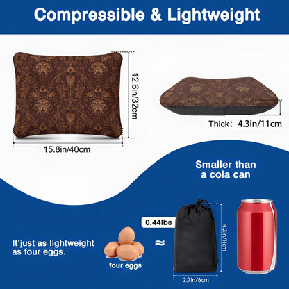 Aufblasbares Campingkissen aus Polyester, 15,8 x 12,6 Zoll. Komprimierbar, leicht, mit Blasventil, sublimierter einseitiger Druck.
