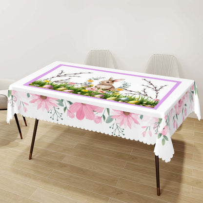 Rechteckige Tischdecke mit Wellenrand Ostermotiv, 100% Polyester, 72x54 inch, wasserdicht, waschbar, einseitiger Druck, Sublimationstechnik