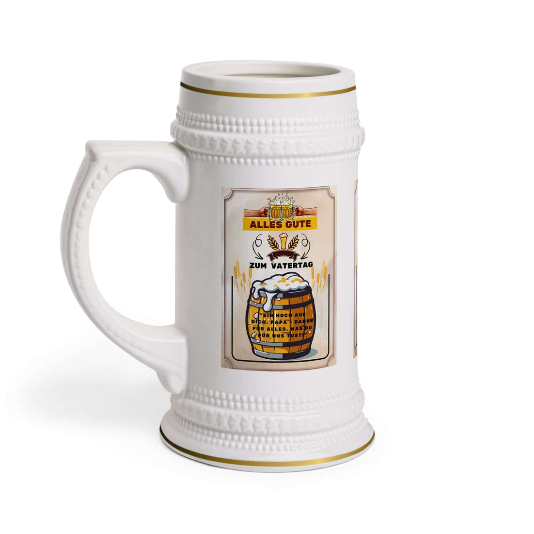 Bierkrug – „Alles Gute Zum Vatertag“ Ein Bierkrug, der nicht nur praktisch ist, sondern auch eine liebevolle Botschaft vermittelt. Mit dem Spruch „Alles Gute Zum Vatertag“ wird er zum perfekten Geschenk für Väter, die gerne ein kühles Bier genießen.  Desi